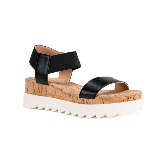 SUN STONE Shoes - SUN STONE Womens Black 1" Platform CorkMelanyy Toe Wedge Slip On Sandals Shoes 6